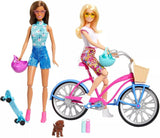 Barbie bicicleta de playa, monopatín azul + accesorios