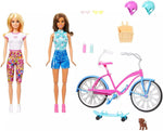 Barbie bicicleta de playa, monopatín azul + accesorios