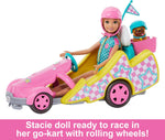 Barbie Muñeca Stacie con Kart Coche de Juguete, Mascota y Accesorios