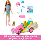 Barbie Muñeca Stacie con Kart Coche de Juguete, Mascota y Accesorios